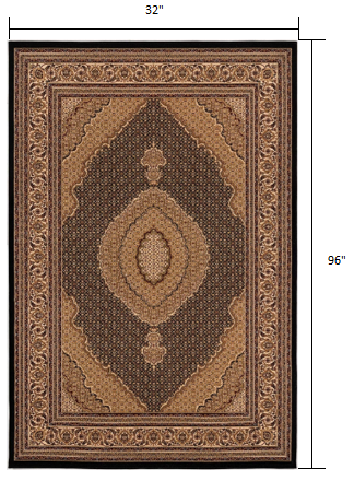 Black and Beige Medallion Runner Rug - 2’ x 10’