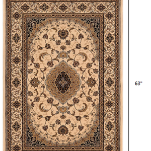 5’ Round Cream Floral Medallion Area Rug