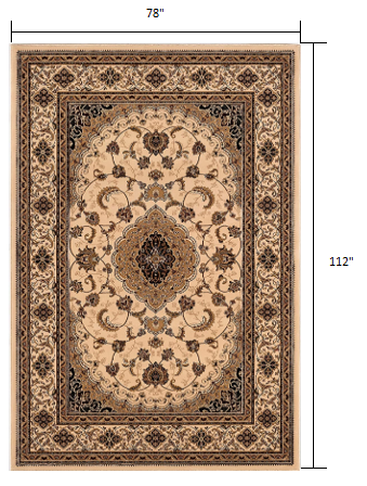 5’ Round Cream Floral Medallion Area Rug