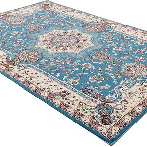 4’ x 6’ Blue and Cream Embellished Area Rug