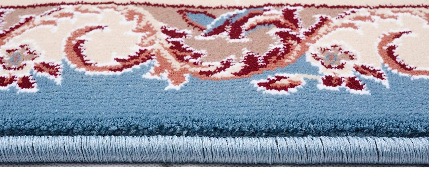 4’ x 6’ Blue and Cream Embellished Area Rug