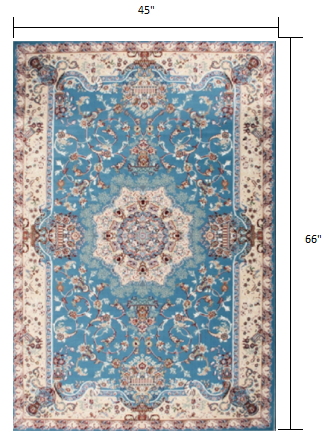 4’ x 6’ Blue and Cream Embellished Area Rug