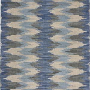 5’ x 7’ Blue and Cream Ikat Pattern Area Rug