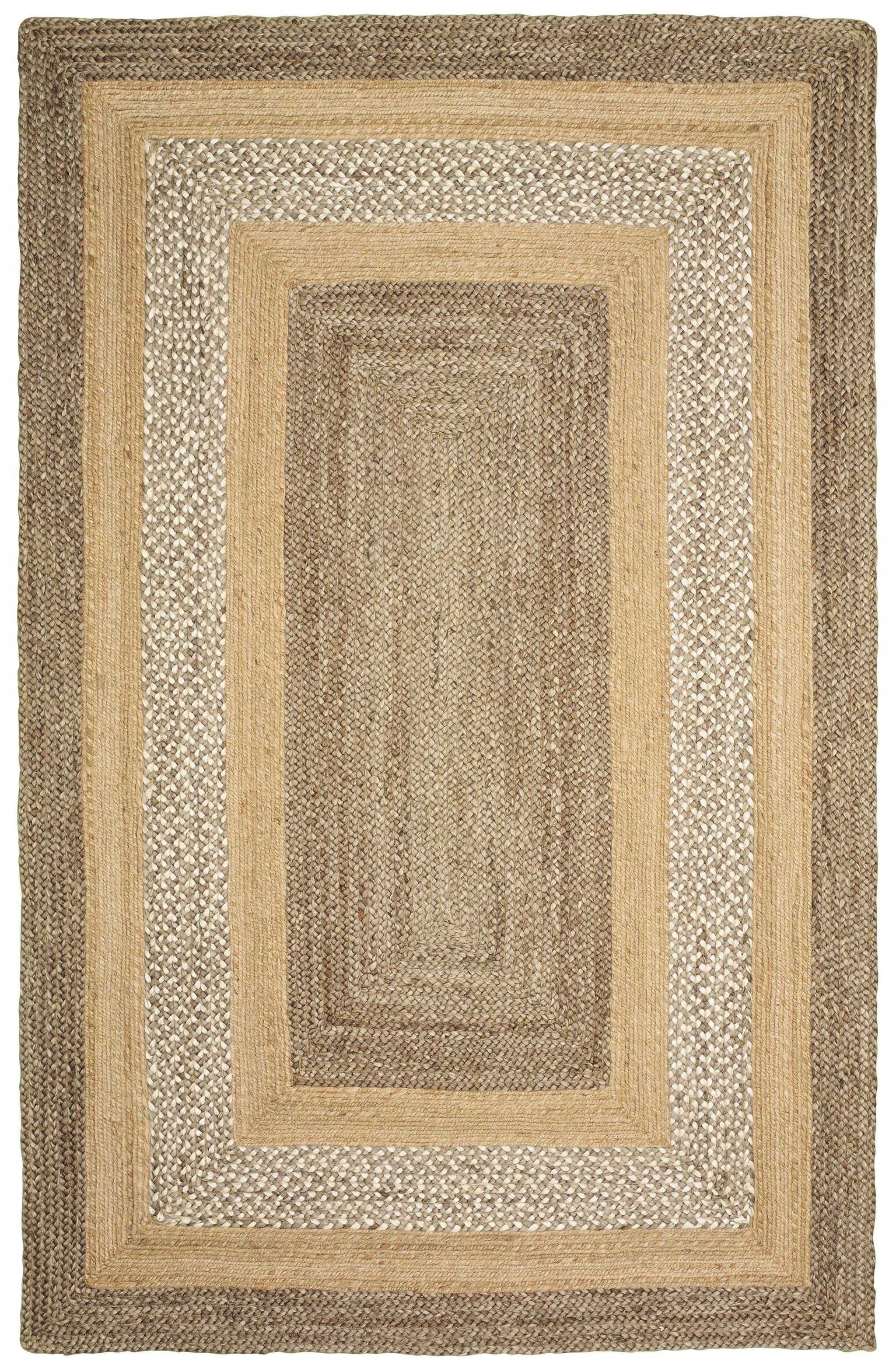 4’ x 6’ Tan and Beige Bordered Area Rug