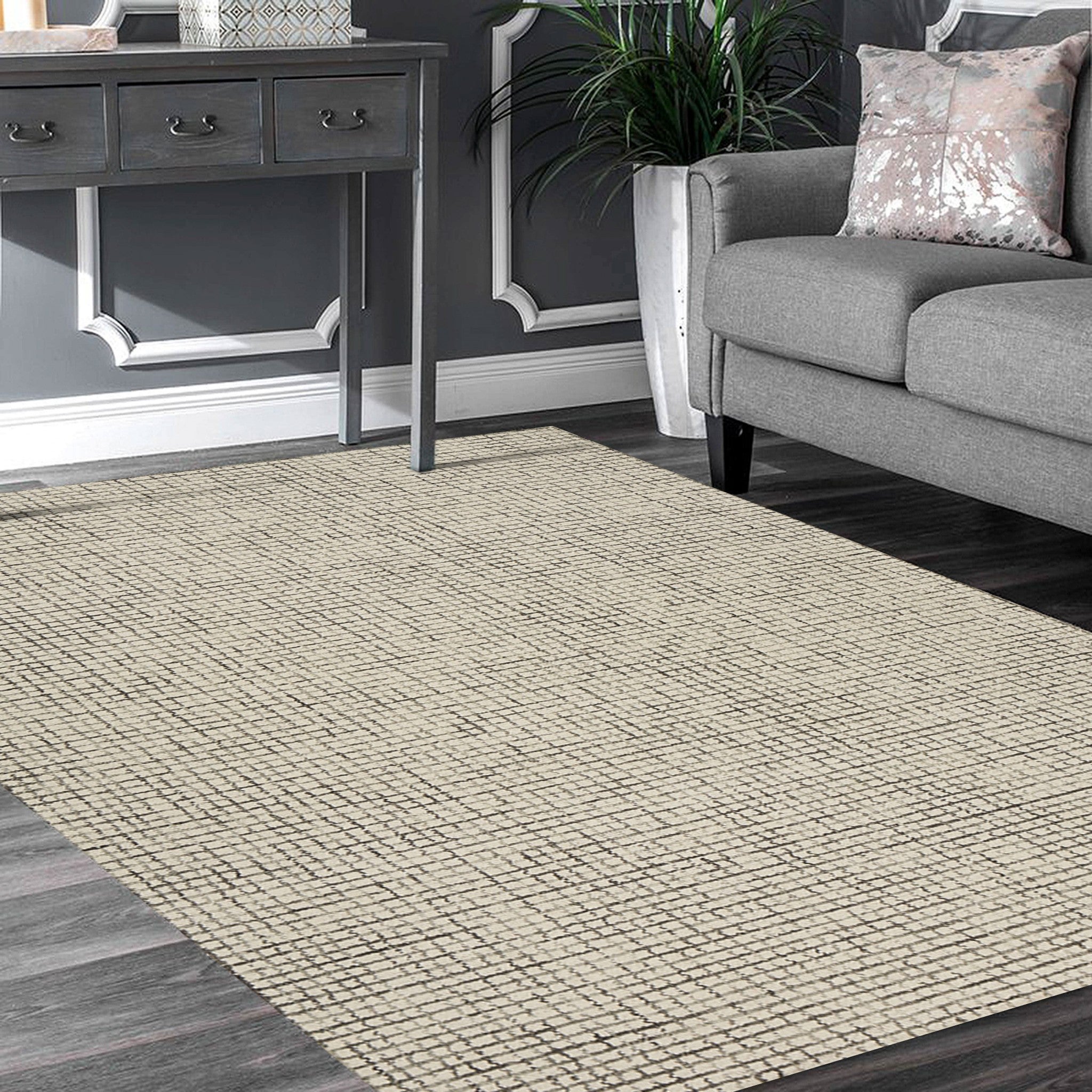 5’ x 8’ Tan and Ivory Grid Area Rug