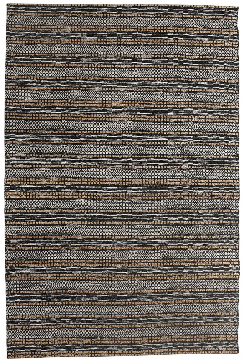 8’ x 10’ Black and Tan Decorative Striped Area Rug