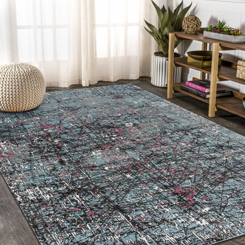 5’ x 8’ Blue Chaotic Strokes Area Rug