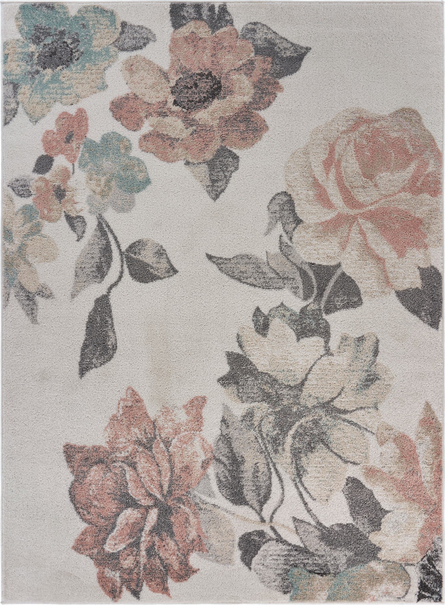5’ x 7’ Ivory Blooming Rose Area Rug