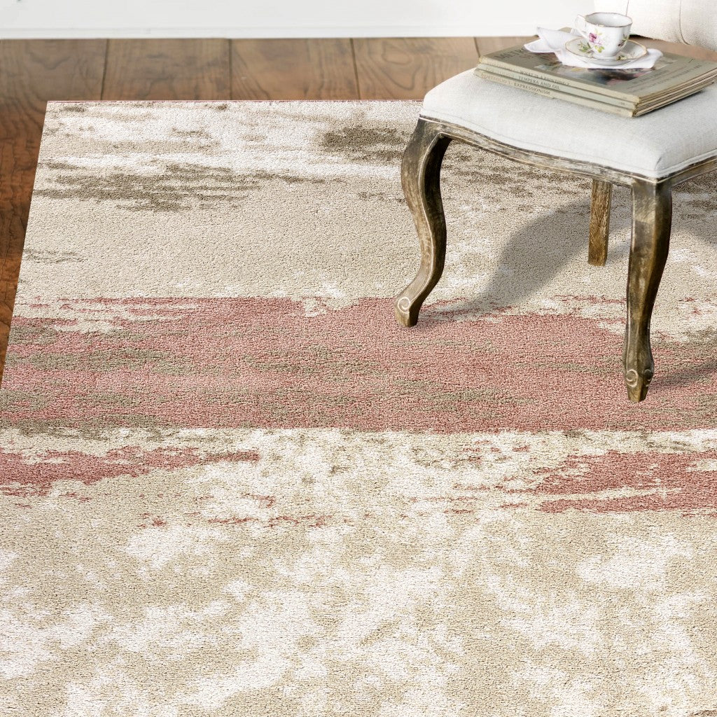 8’ x 10’ Blush and Beige Abstract Strokes Area Rug