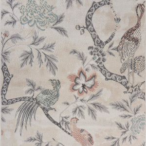 5’ x 7’ Soft Beige Birds and Trees Area Rug