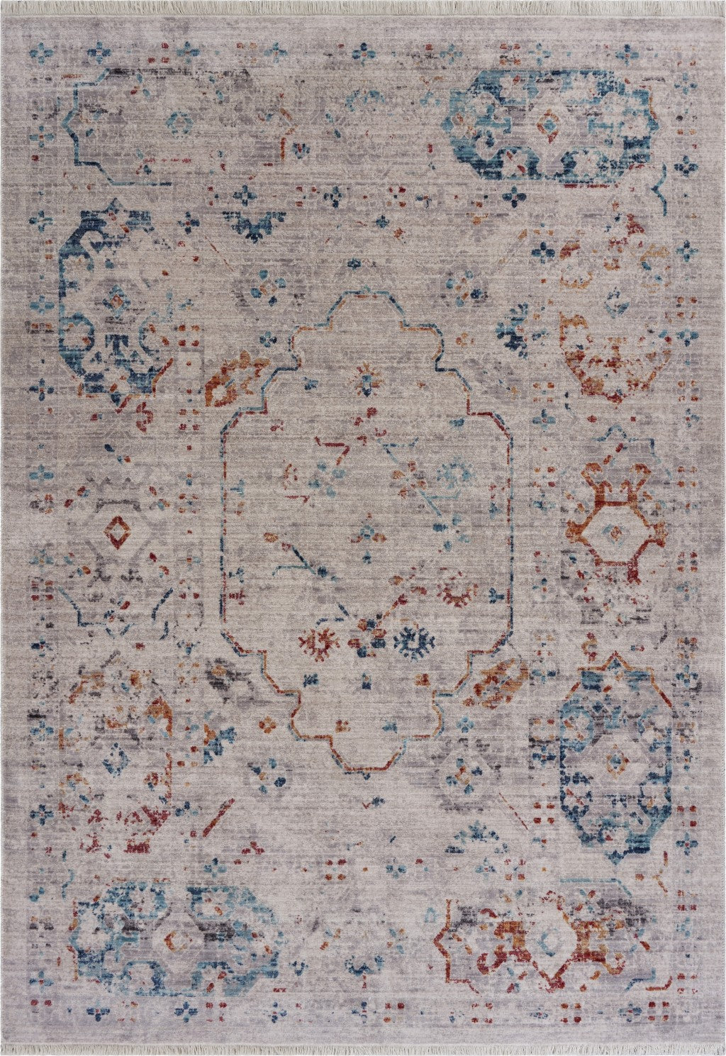5’ x 8’ Ivory Distressed Floral Area Rug