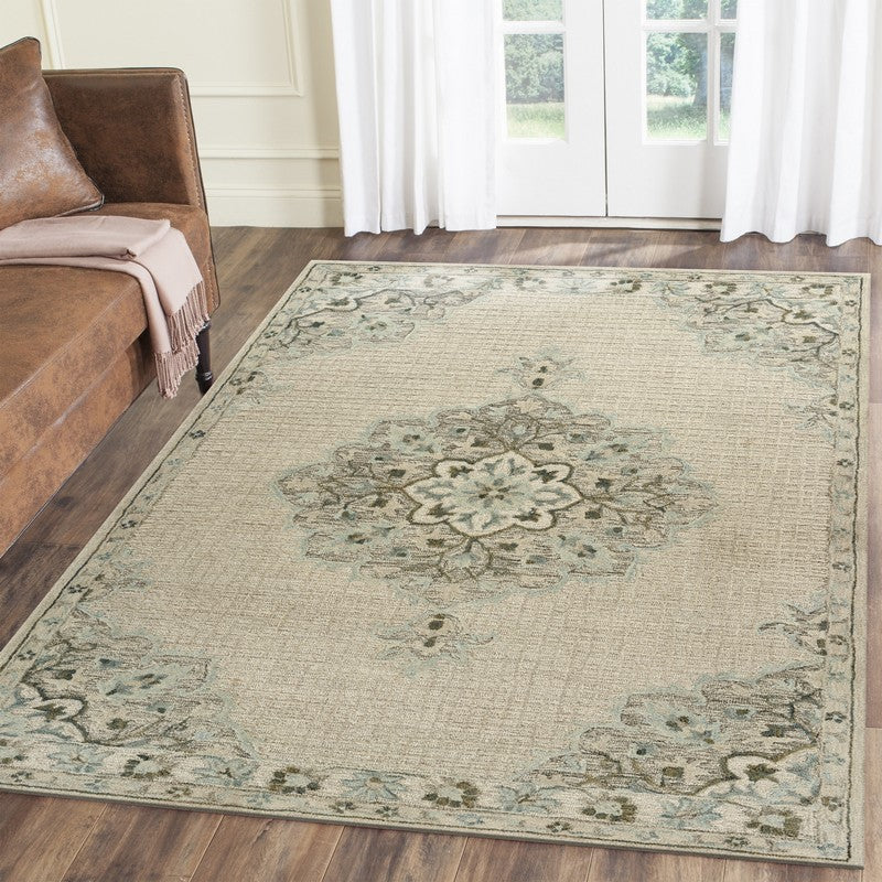 5’ x 8’ Ivory Distressed Floral Area Rug