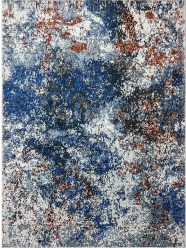 5’ x 8’ Blue and White Abstract Ocean Area Rug