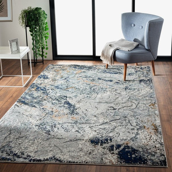 5’ x 8’ Navy and Gray Abstract Ice Area Rug
