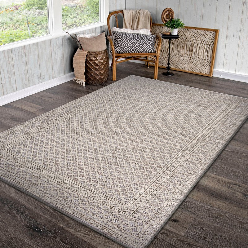 5' X 7' Tan/Brown Indoor Outdoor Area Rug