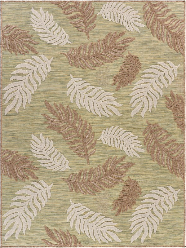 5' X 7' Tan/Green Indoor Outdoor Area Rug