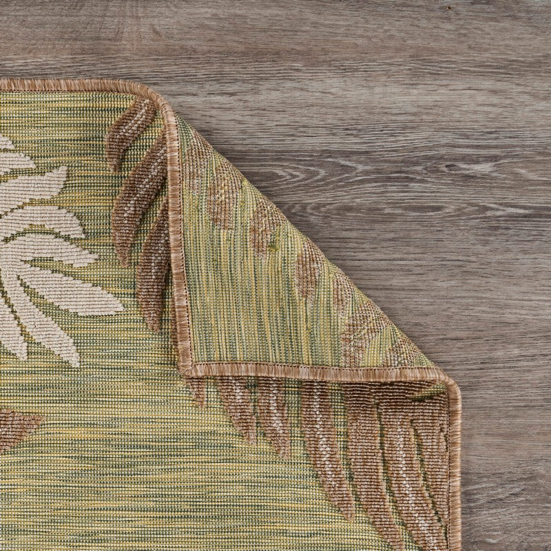 5' X 7' Tan/Green Indoor Outdoor Area Rug