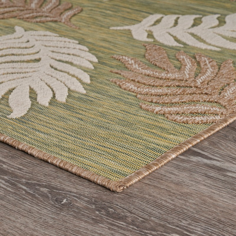 5' X 7' Tan/Green Indoor Outdoor Area Rug