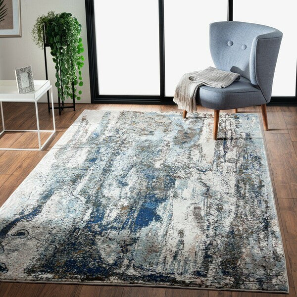 5' x 8' Shades of Blue and Gray Abstract Marble Area Rug