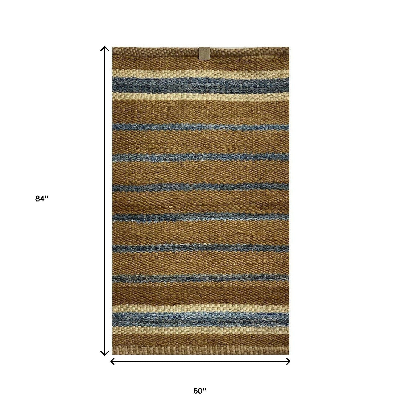 5’ x 7’ Tan and Blue Striped Area Rug