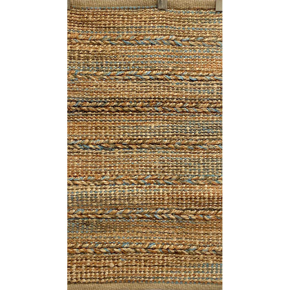 7’ x 9’ Seafoam and Tan Braided Stripe Area Rug