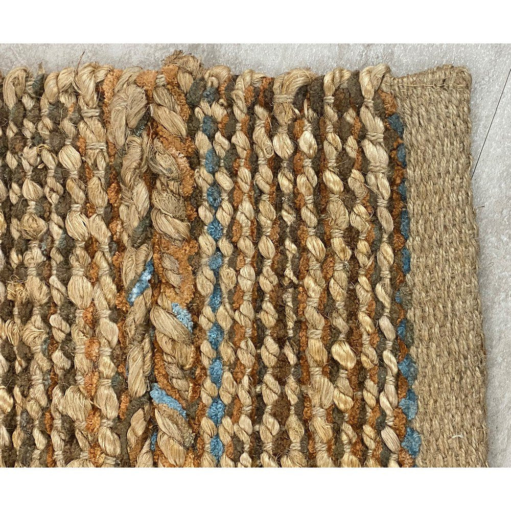 7’ x 9’ Seafoam and Tan Braided Stripe Area Rug