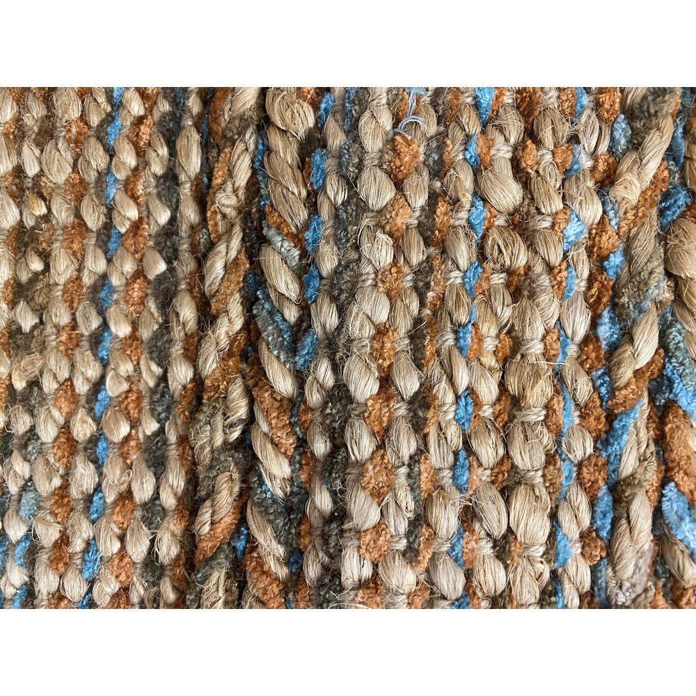 7’ x 9’ Seafoam and Tan Braided Stripe Area Rug