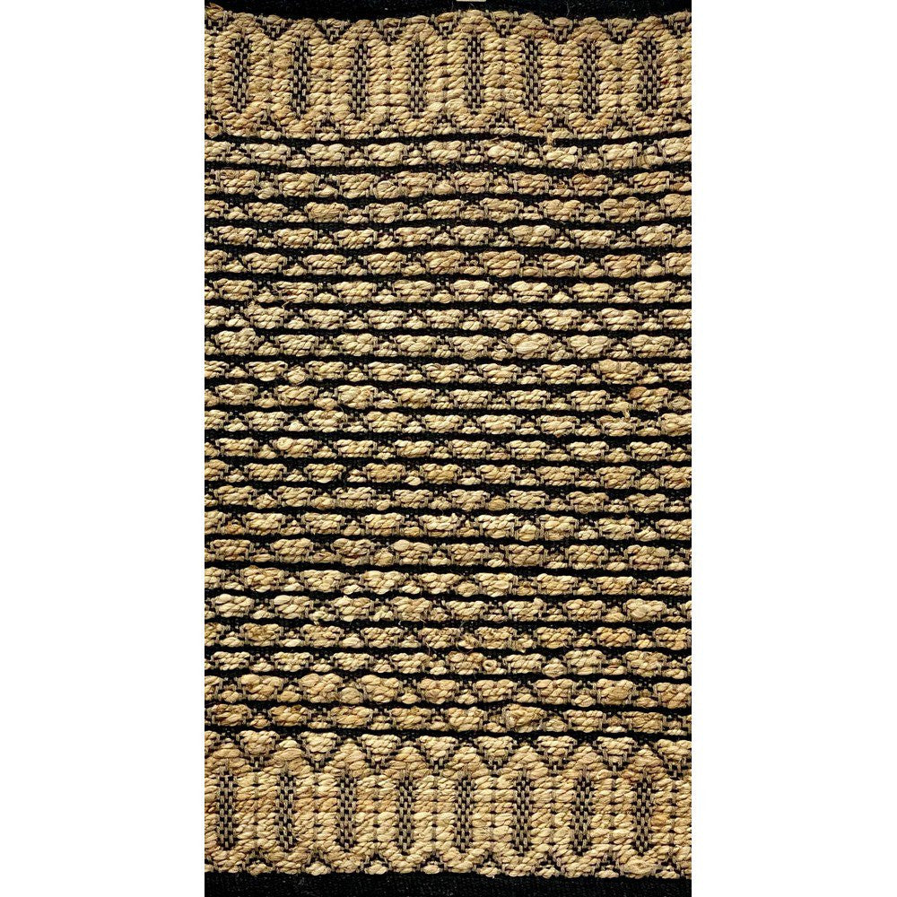 Tan and Black Ornate Geometric Area Rug - 5’ x 7’