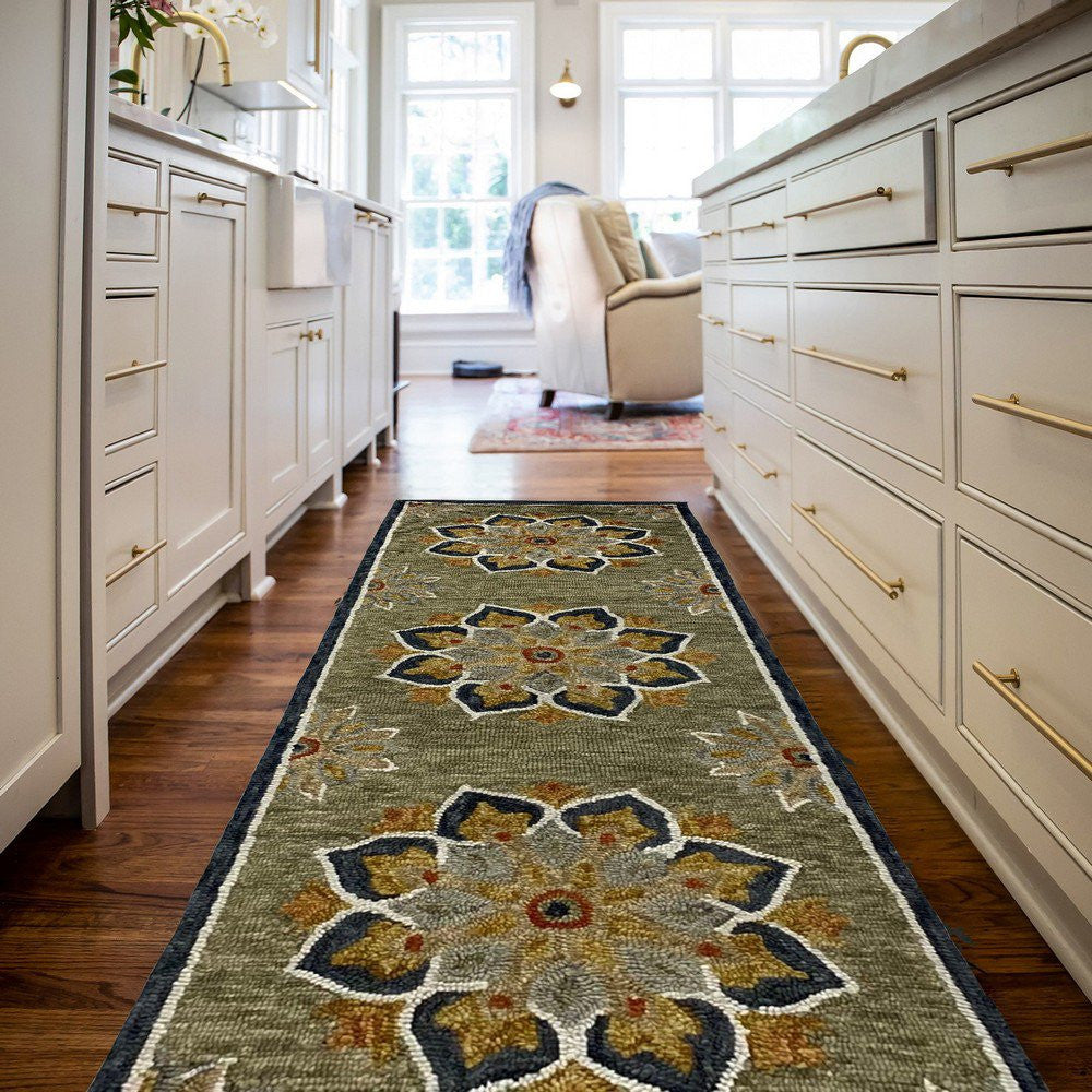 2’ x 7’ Charcoal Floral Medallion Runner Rug