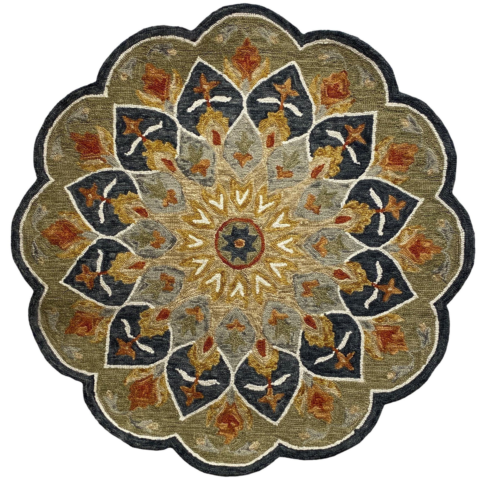 2’ x 7’ Charcoal Floral Medallion Runner Rug