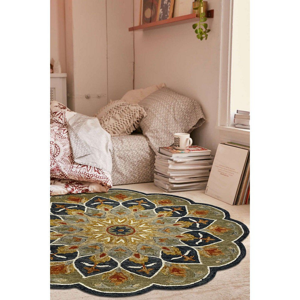 2’ x 7’ Charcoal Floral Medallion Runner Rug