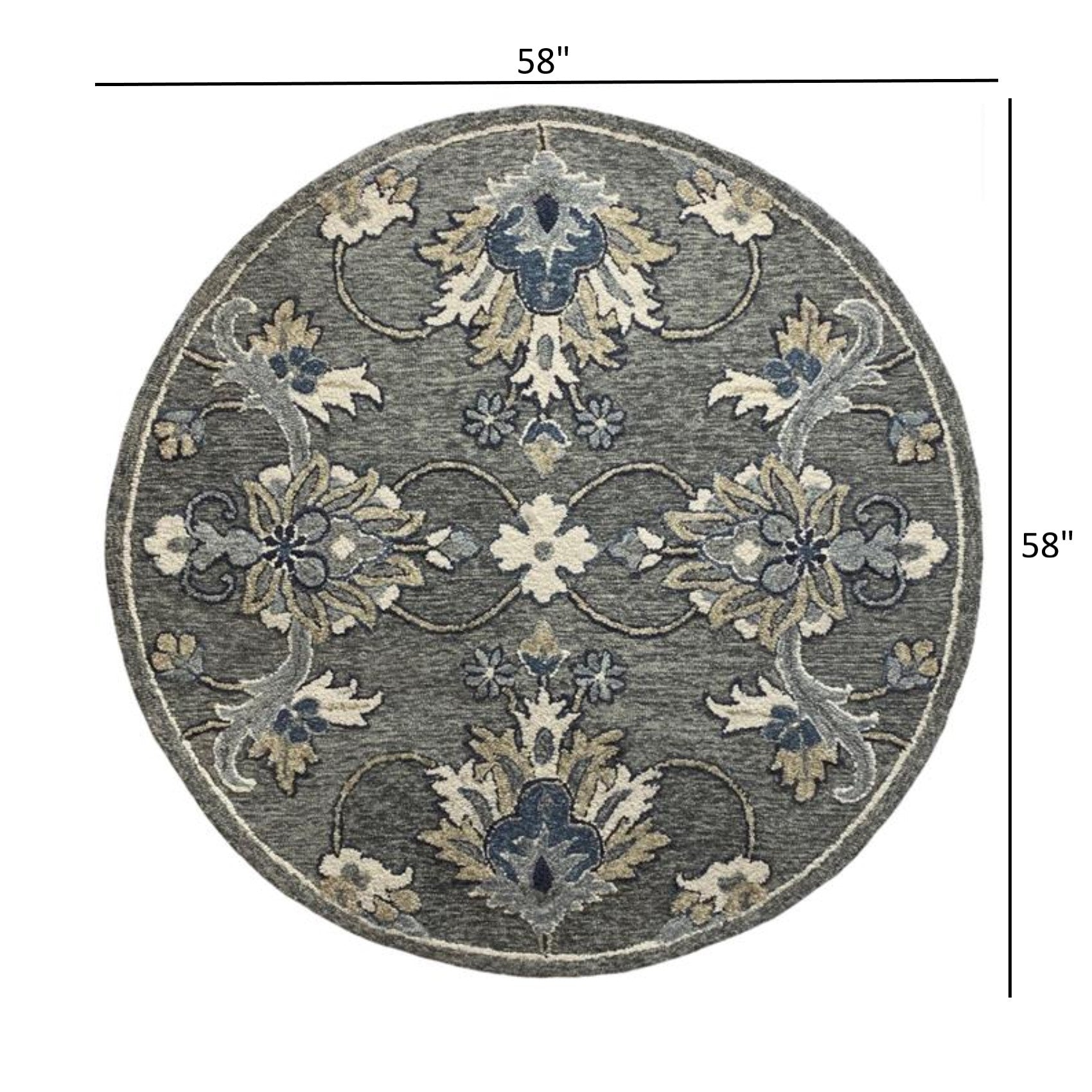 3’ Round Gray Floral FIligree Area Rug