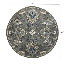 3’ Round Gray Floral FIligree Area Rug