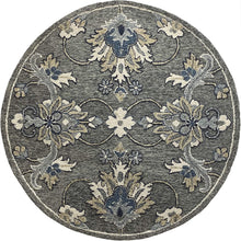 3’ Round Gray Floral FIligree Area Rug