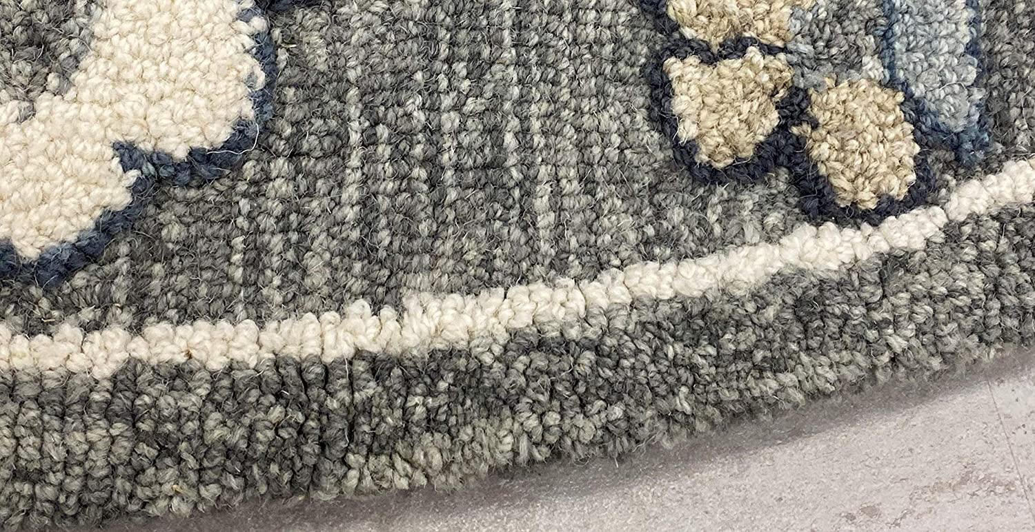 3’ Round Gray Floral FIligree Area Rug