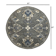 3’ Round Gray Floral FIligree Area Rug