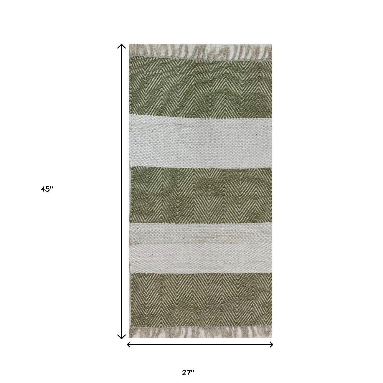 2’ x 4’ Green and White Chevron Striped Area Rug