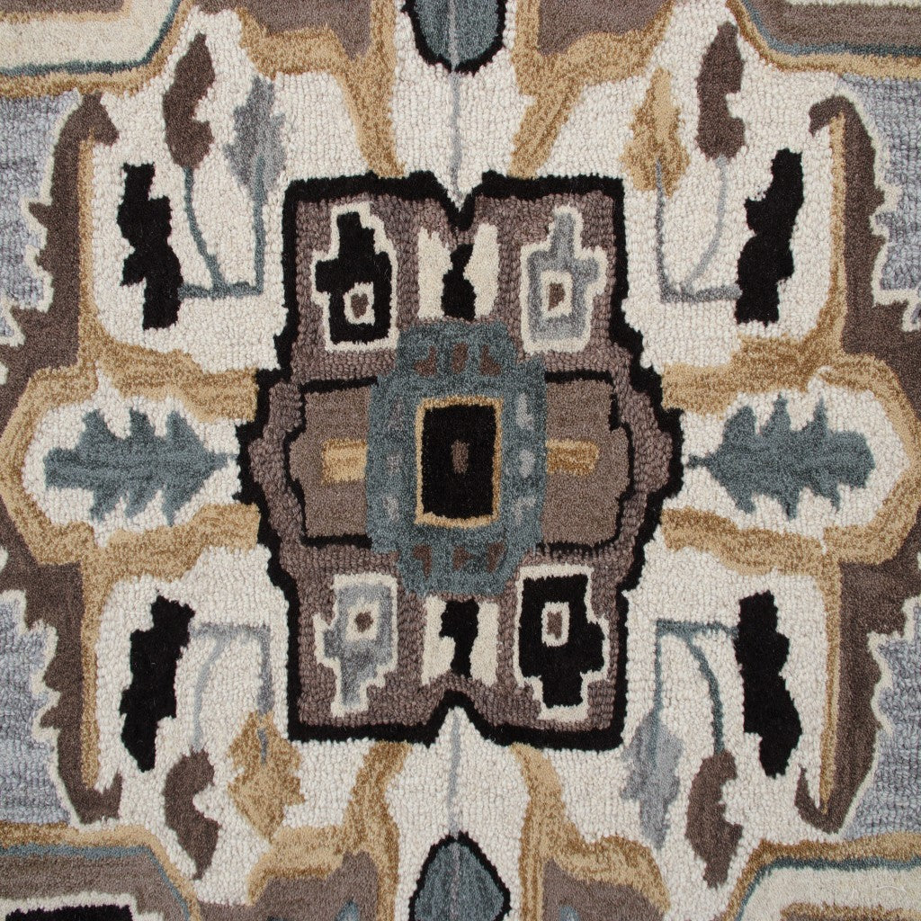 5’ Gray and Beige Medallion Area Rug