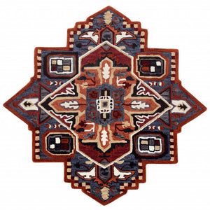 5’ Maroon and Blue Medallion Area Rug
