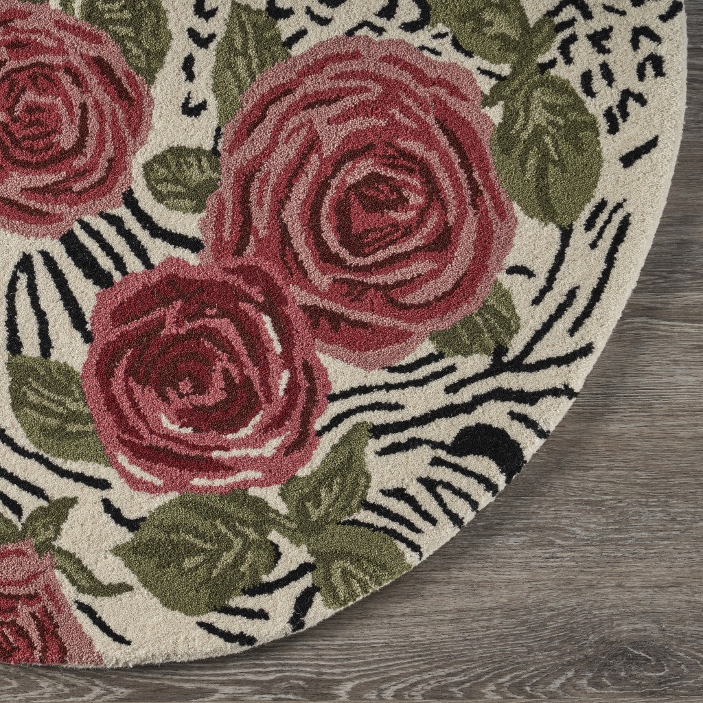 4’ Round Red Rose Bed Area Rug