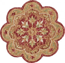 4’ Round Rustic Red Scalloped Edge Area Rug