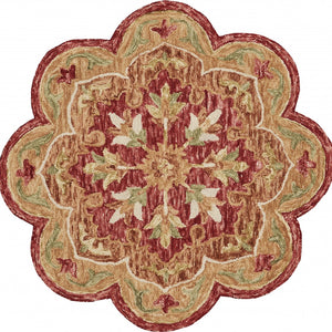 4’ Round Rustic Red Scalloped Edge Area Rug