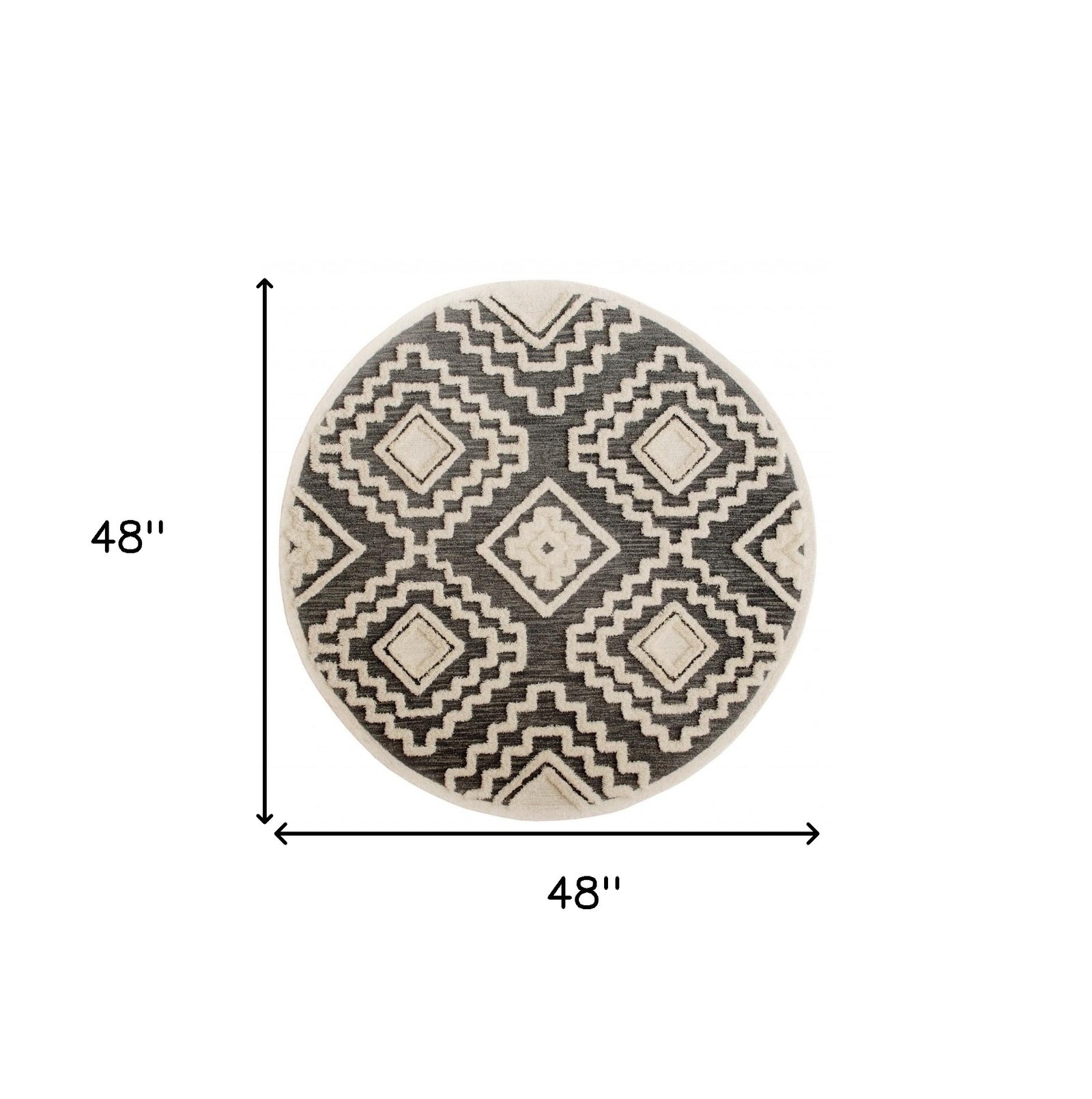 4’ Round Gray and Cream Geometric Area Rug