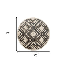 4’ Round Gray and Cream Geometric Area Rug