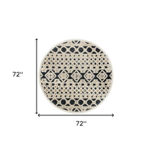 4’ Round Blue and Cream Decorative Area Rug