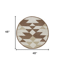 4’ Round Brown Bohemian Geometric Area Rug