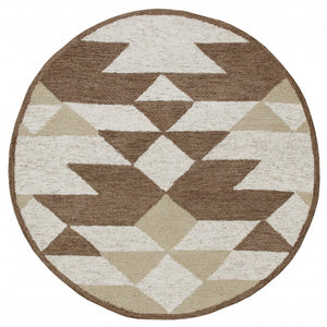 4’ Round Brown Bohemian Geometric Area Rug