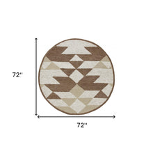 4’ Round Brown Bohemian Geometric Area Rug