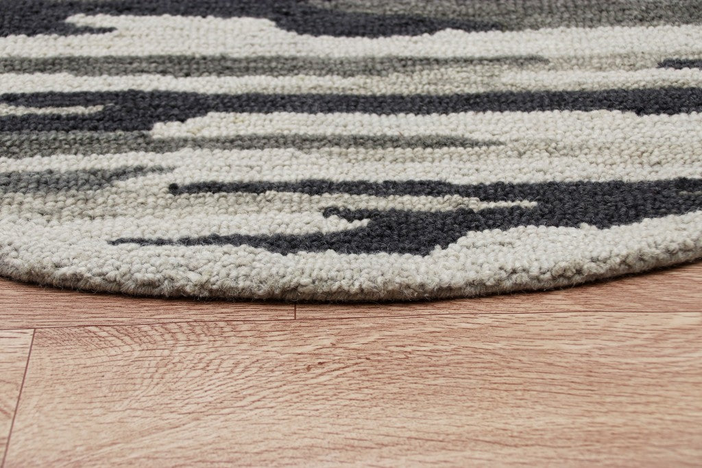 4’ Round Black and Gray Camouflage Area Rug