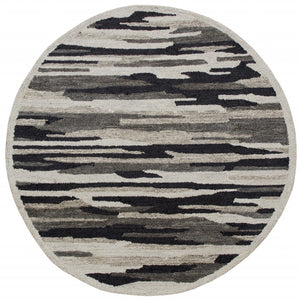 4’ Round Black and Gray Camouflage Area Rug